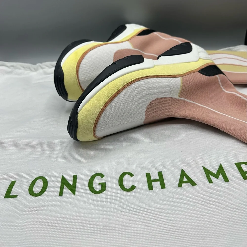 Longchamp Pink Yellow Tall Shaft Tennis Boots Sneakers
